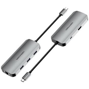Vention USB-C to HDMI/USB 3.0 × 3/RJ45/PD Docking Station 0,15 m Gray Aluminum (TOHHB)