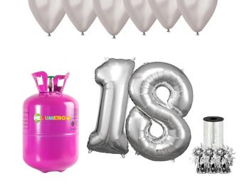 HeliumKing Hélium párty set na 18. narodeniny so striebornými balónmi
