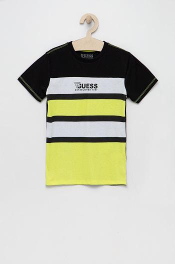 Detské bavlnené tričko Guess žltá farba, vzorovaný