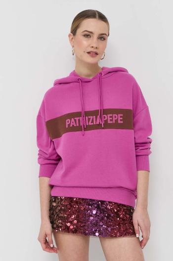 Bavlnená mikina Patrizia Pepe dámska, fialová farba, s kapucňou, s potlačou