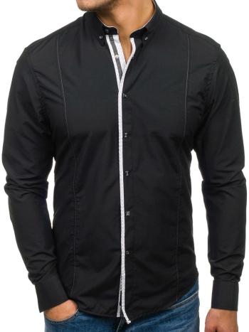 Čierna pánska elegantá košeľa s dlhými rukávmi BOLF 7722