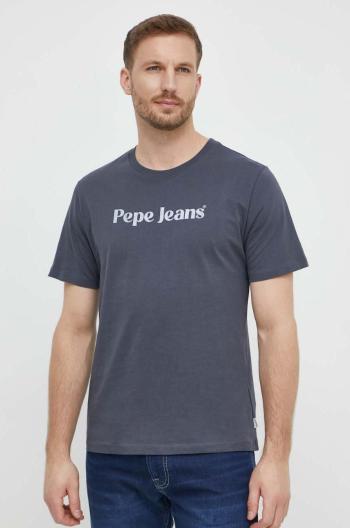 Bavlnené tričko Pepe Jeans CLIFTON pánske, šedá farba, s potlačou, PM509374