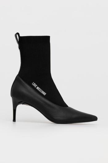 Členkové topánky Love Moschino dámske, čierna farba, na vysokom podpätku