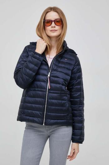 Páperová bunda Tommy Hilfiger dámska, tmavomodrá farba, prechodná