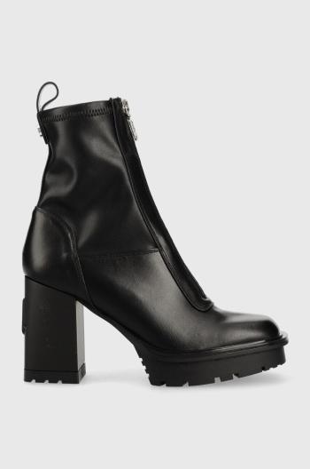 Kožené členkové topánky Karl Lagerfeld Voyage dámske, čierna farba, na podpätku,