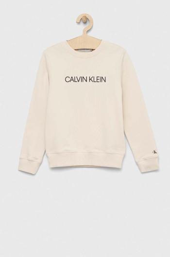 Detská bavlnená mikina Calvin Klein Jeans béžová farba, jednofarebná