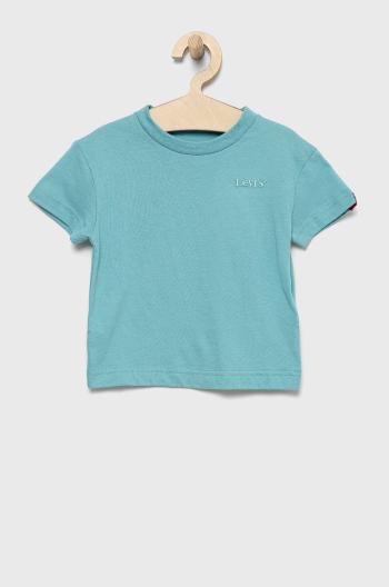 Detské bavlnené tričko Levi's tyrkysová farba, jednofarebný