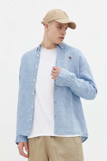 Ľanová košeľa Abercrombie & Fitch regular, s golierom button-down