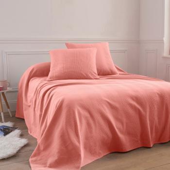 Blancheporte Jednofarebný tkaný prehoz na posteľ, bavlna ružovokoralová prehoz 150x150cm