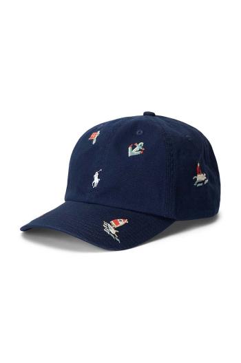 Detská bavlnená čiapka Polo Ralph Lauren tmavomodrá farba, s nášivkou