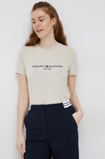 Bavlnené tričko Tommy Hilfiger béžová farba