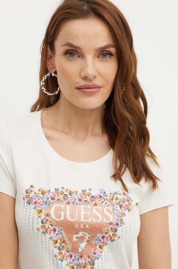 Tričko Guess BOUQUET dámske, béžová farba, W4YI72 J1314