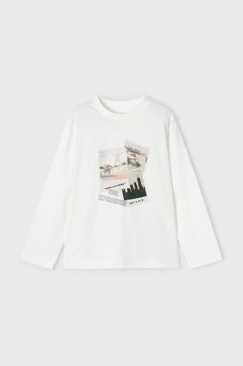 Detská bavlnená košeľa s dlhým rukávom Mayoral béžová farba, s potlačou