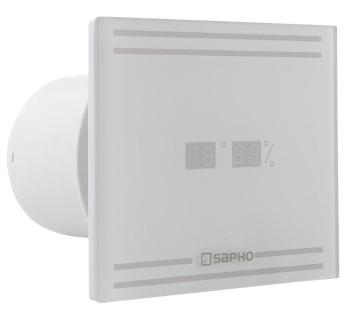 SAPHO - GLASS kúpeľňový ventilátor axiálny s LED displejom, 8W, potrubia 100mm, biela GS103