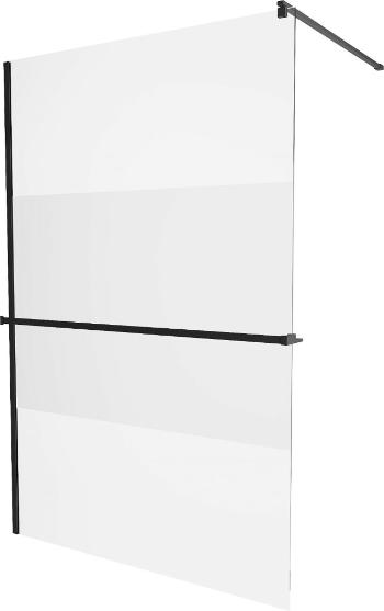 MEXEN/S - KIOTO Sprchová zástena WALK-IN s poličkou a držiakom uterákov 100 x 200 cm, transparent/matné sklo 8 mm, čierna 800-100-121-70-35
