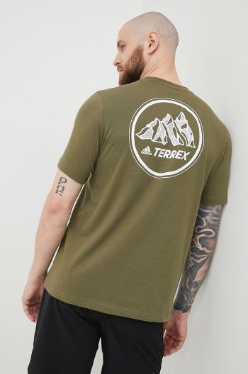 Tričko adidas TERREX Mountain Graphic pánske, zelená farba, s potlačou