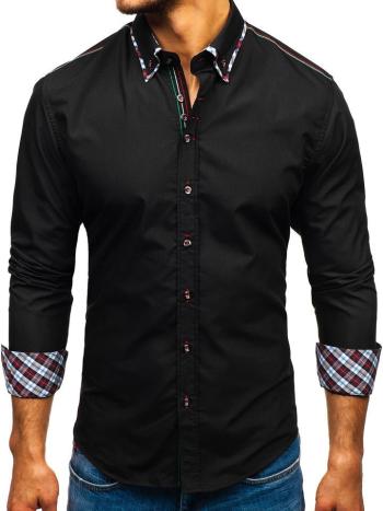 Čierna pánska elegantá košeľa s dlhými rukávmi BOLF 2701
