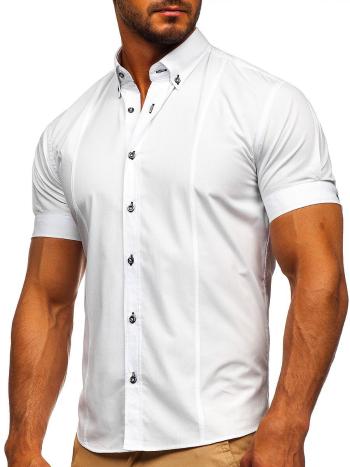 Biela pánska elegantná košeľa s krátkymi rukávmi Bolf 5535