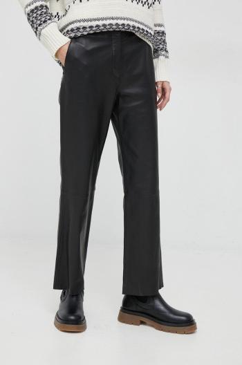 Kožené nohavice PS Paul Smith dámske, čierna farba, rovné, vysoký pás