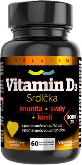 Salutem Vitamín D3 srdiečka 1000 IU cmúľacie tablety s pomarančovou príchuťou 60 tabliet
