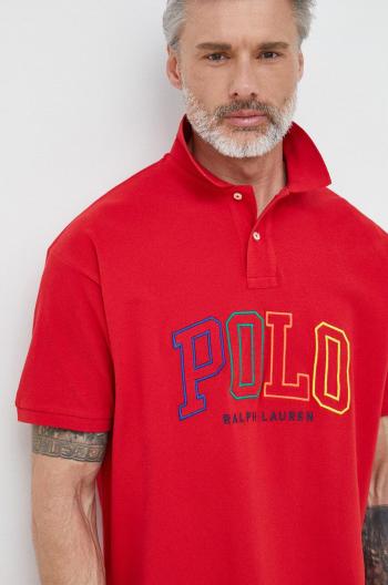 Bavlnené polo tričko Polo Ralph Lauren červená farba, s nášivkou