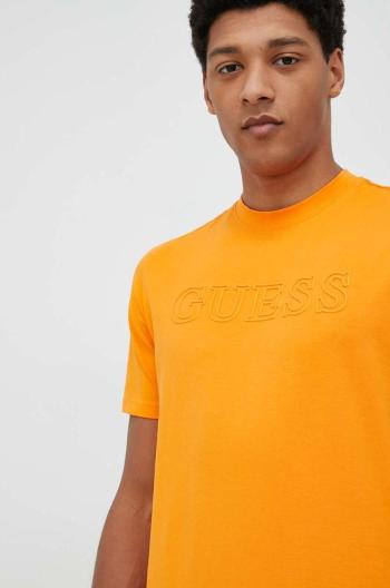 Tričko Guess pánske, oranžová farba, s nášivkou