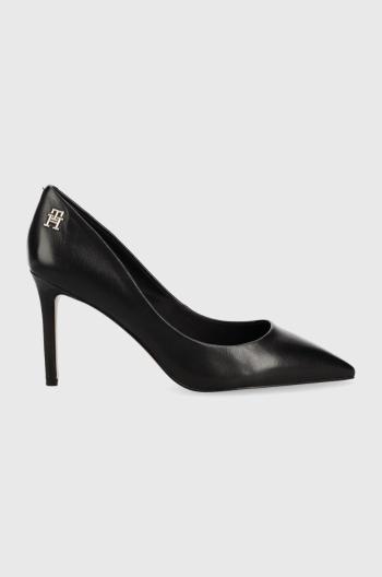 Kožené ihličky Tommy Hilfiger TH POINTY FEMININE PUMP čierna farba, FW0FW07000