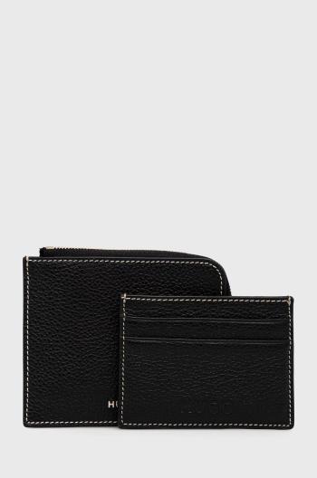 Peňaženka a kožený obal na karty HUGO dámsky, čierna farba