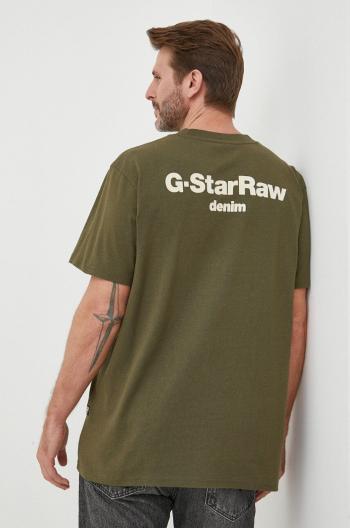 Bavlnené tričko G-Star Raw zelená farba, s nášivkou