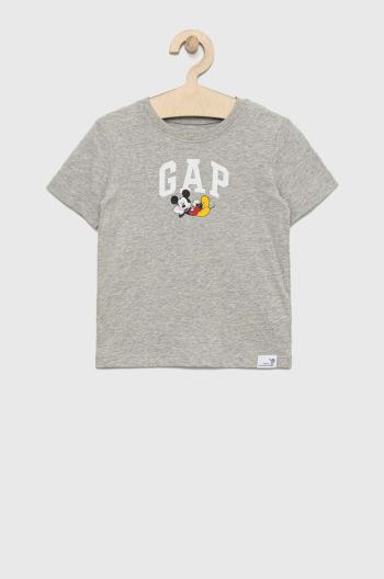 Detské bavlnené tričko GAP X Disney šedá farba, s potlačou