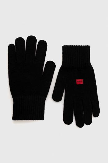 Vlnené rukavice HUGO pánske, čierna farba