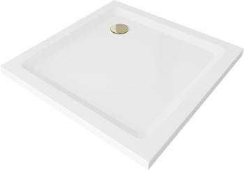 MEXEN/S - Flat sprchová vanička štvorcová slim 90 x 90 cm, biela + zlatý sifón 40109090G
