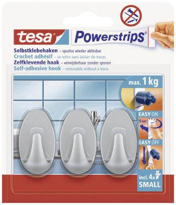 tesa POWERSTRIPS® háčik tesa Powerstrip® malý oválny  chróm (matný) Množstvo: 3 ks