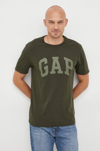 Bavlnené tričko GAP zelená farba, s potlačou