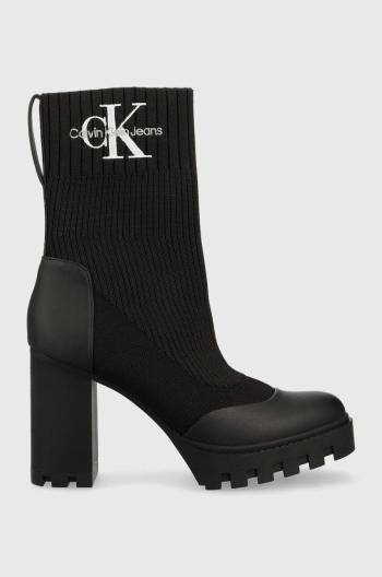 Členkové topánky Calvin Klein Jeans Platform Boot Sock dámske, čierna farba, na podpätku,