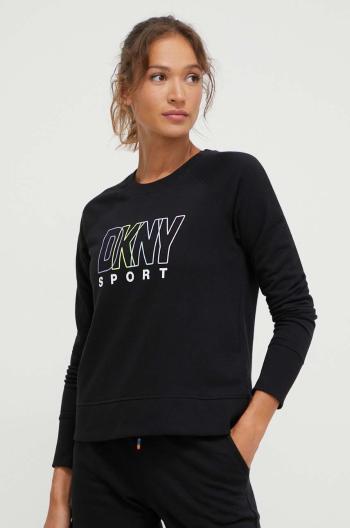 Mikina Dkny dámska, čierna farba, s potlačou, DP3T8815