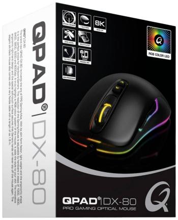 QPAD DX80 herná myš USB optická čierna, RGB 7 null 1000 dpi, 1600 dpi, 2400 dpi, 3200 dpi, 5000 dpi, 8000 dpi podsvieten