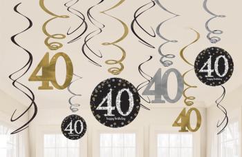 Amscan Dekorácia Víry 40. narodeniny - Trblietavá zlatá