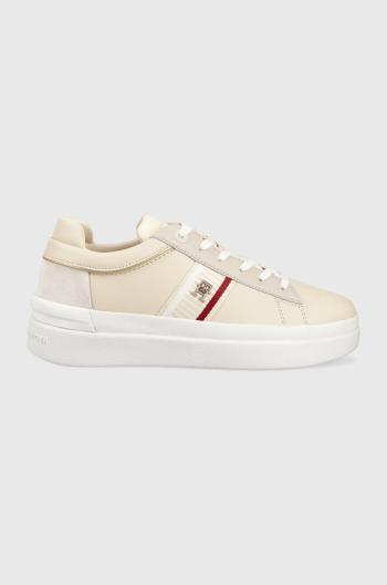 Kožené tenisky Tommy Hilfiger CORP WEBBING COURT béžová farba, FW0FW07387