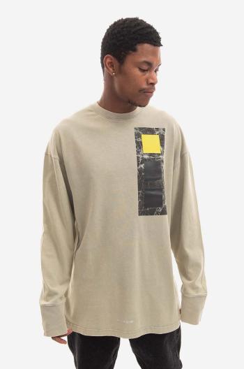 Bavlnené tričko s dlhým rukávom A-COLD-WALL* Relaxed Cubist Longsleeve T-shirt ACWMTS098 MOSS GREEN šedá farba, s potlačou