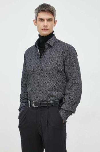 Bavlnená košeľa Karl Lagerfeld pánska, čierna farba, slim, s klasickým golierom