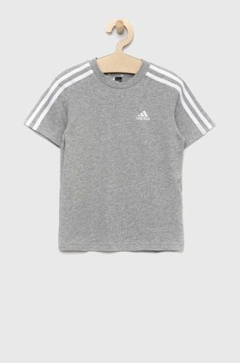 Detské bavlnené tričko adidas LK 3S CO šedá farba, melanžové