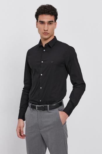 Košeľa Emporio Armani pánska, čierna farba, regular, s klasickým golierom