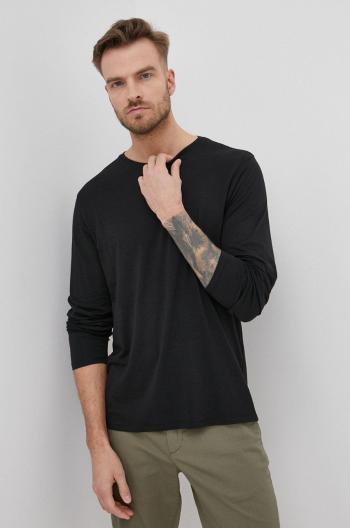 Tričko s dlhým rukávom Resteröds pánske, čierna farba, jednofarebné