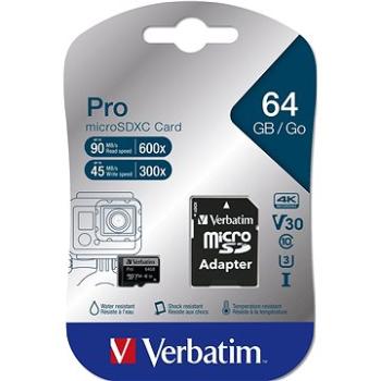 Verbatim MicroSDXC 64 GB Pro + SD adaptér (47042)