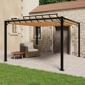 Pergola s lamelovou strechou 3 x 3 m hliník / látka Dekorhome Šedohnědá taupe