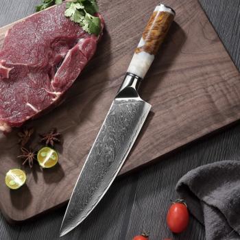 Damaškový kuchynský nôž Hanamaki Biela