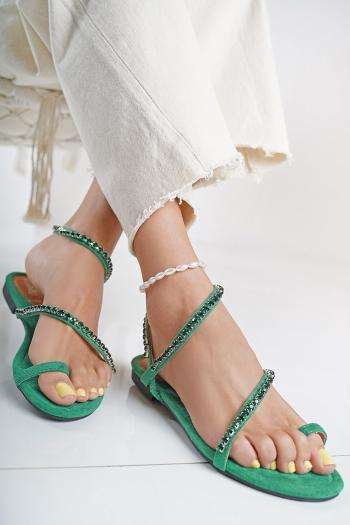 Zelené nízke sandále s kamienkami Ruby