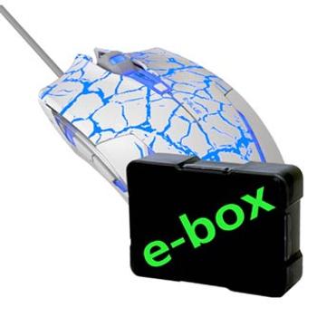 Myš drátová USB, E-blue Cobra, bielo-modrá, optická, 2500DPI, e-box