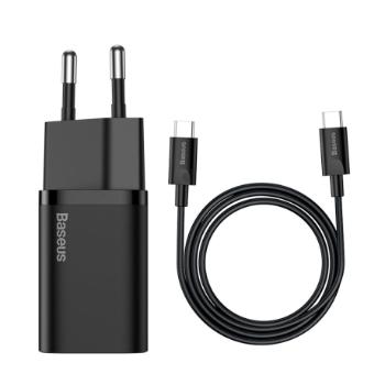 Baseus Super Si sieťová nabíjačka USB-C 25W + kábel USB-C / USB-C, čierna (TZCCSUP-L01)